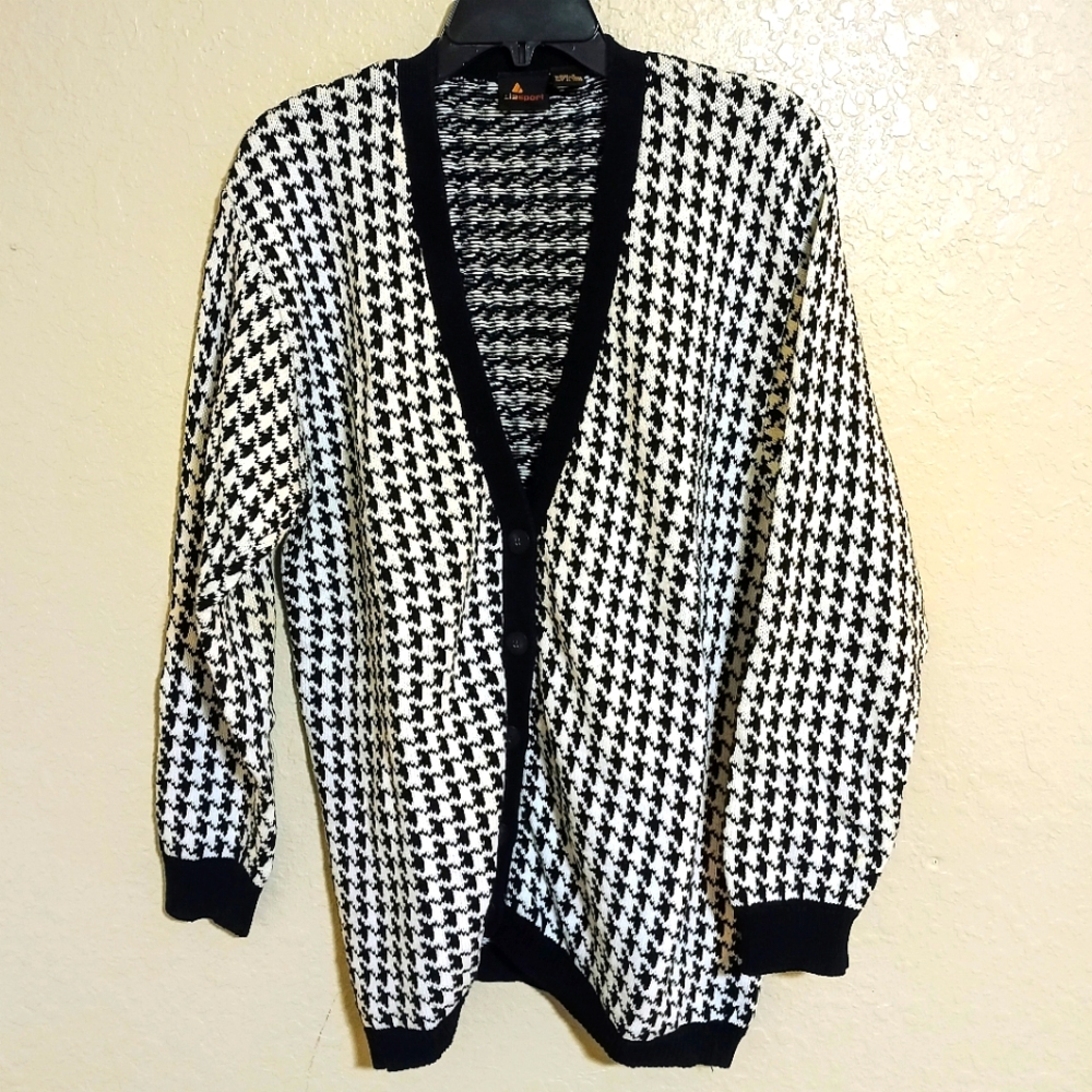 Liz Sport S Women's or Men's Houndstooth  Cardigan Sweater